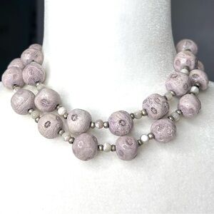 Lavender Fossil Coral Necklace Mother of Pearl Sterling Silver
